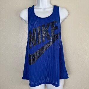 Nike royal blue mesh logo retro hooded tank top S